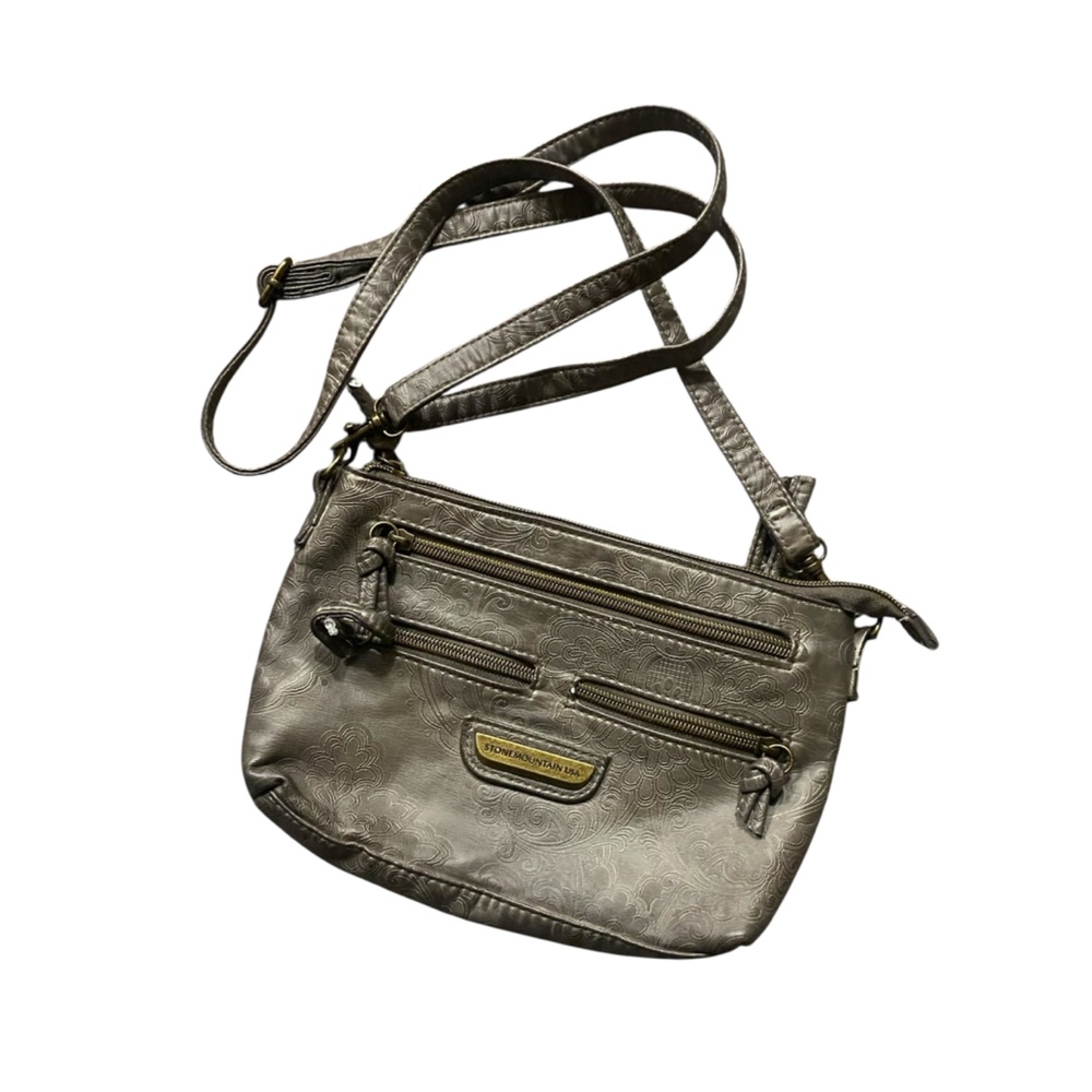 Stone Mountain Women's Grey Soft Boho Small Leather Crossbody Purse Bag
